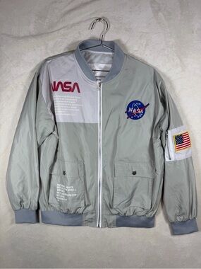 Genuine NASA MA-1 Bomber Flight Patch Light Gray Coat Jacket - Men